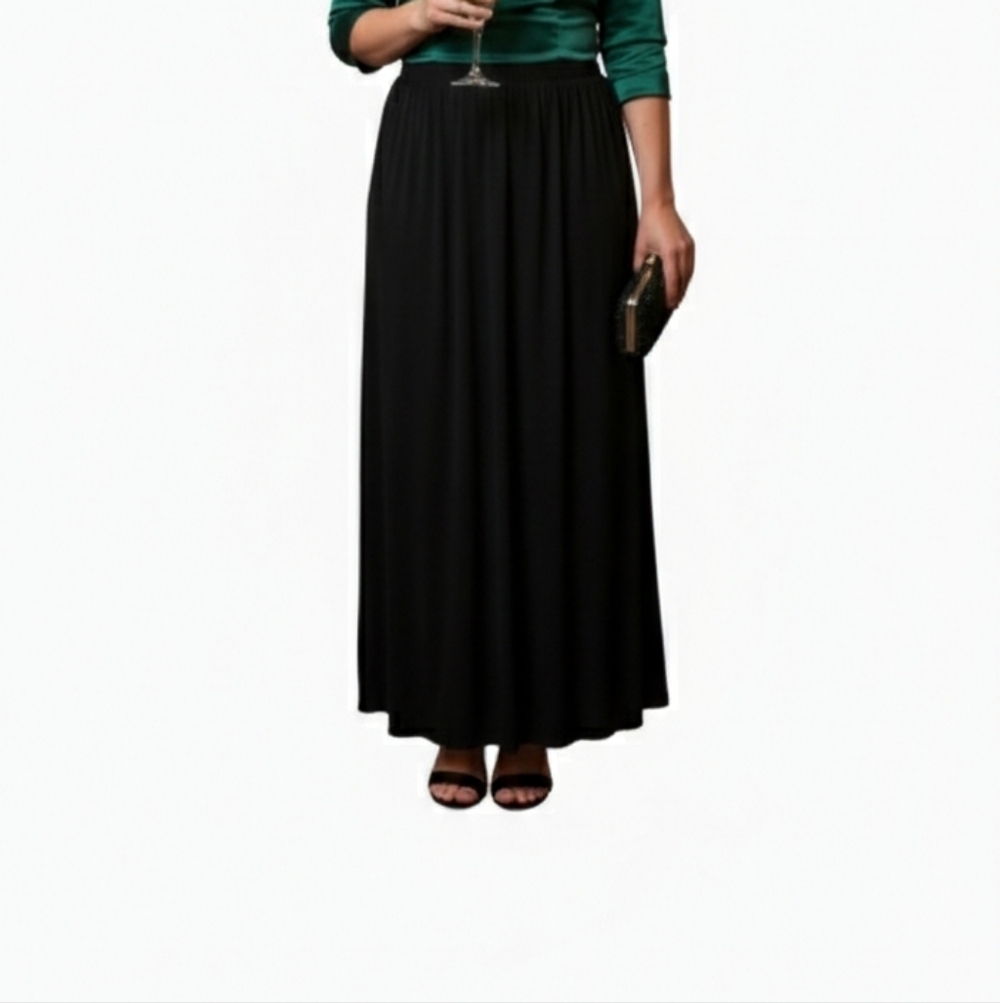 Ninety Woman Black Maxi Skirt Size 1XL New With Tags Pull On Elastic Waist